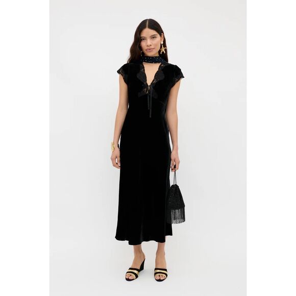 Rixo Dresses & Skirts - Rixo Amari Silk-Velvet Midi Dress in Black Size 2